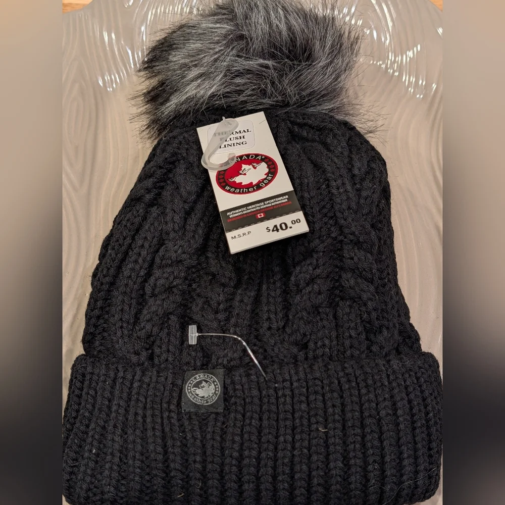 Canada Weather Gear Black Knit Hat NWT